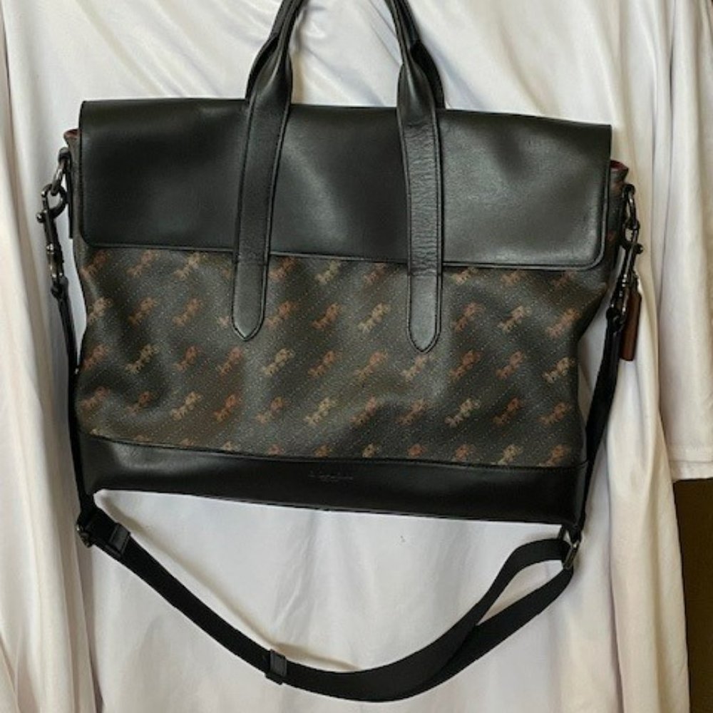 SIGNATURE COACH Sullivan Portfolio Laptop Brief Case Leather & Canvas Strap